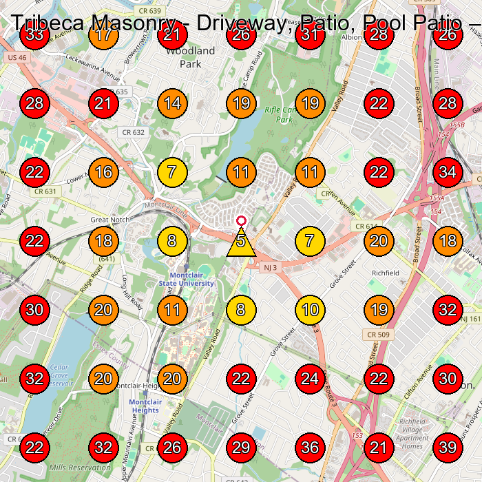 Tribeca Masonry - Driveway, Patio, Pool Patio GeoGrid visibility map for Masonry Contractor in Clifton